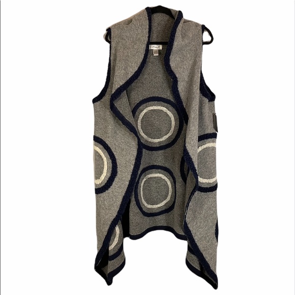 NWT Aris. A Wool Blend Circle Knit Design Open Front Sleeveless Sweater Duster - Picture 5 of 16
